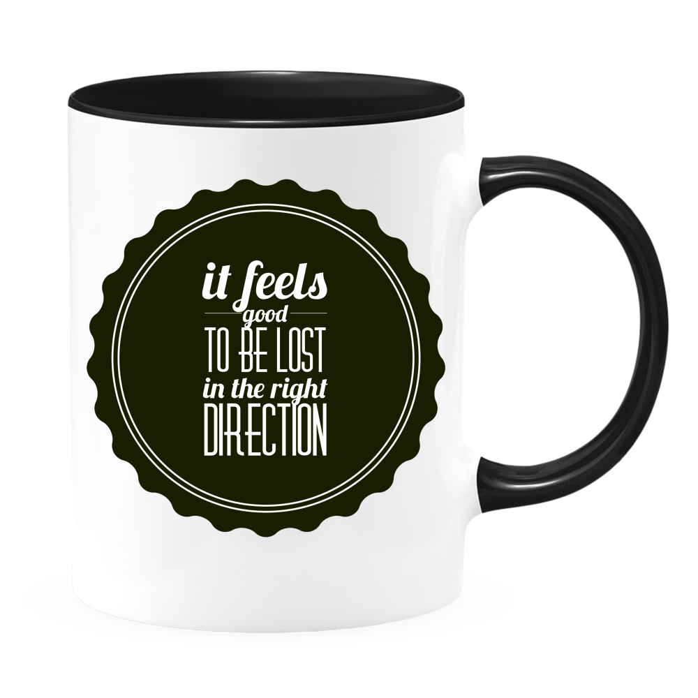 It Feels Good To Be Lost In The Right Direction 11oz Coffee Mug,  White with Colored Inside and Handle