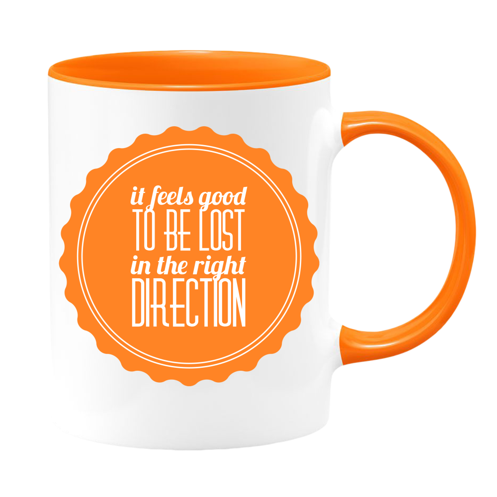 It Feels Good To Be Lost In The Right Direction 11oz Coffee Mug, White with Colored Inside and Handle